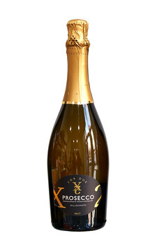Original Prosecco bottle isolated on a white background.