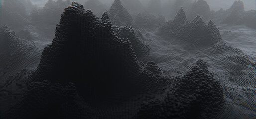 Abstract black cubic landscape technology background. Technology concept - 757066508