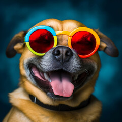 happy dog wearing funny sunglasses