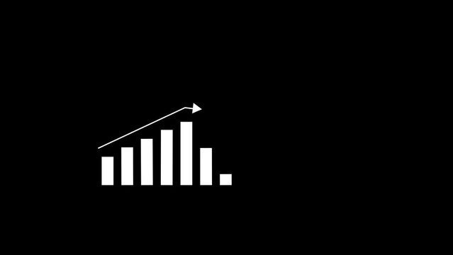 White color business graph chart animation on black background. Business graph growth concept animation.