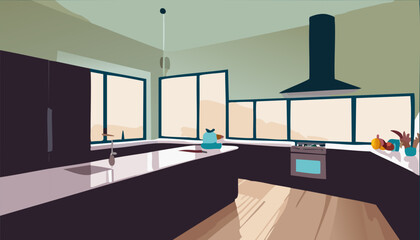 Fototapeta na wymiar home kitchen with furniture for cooking illustration vector 10 eps