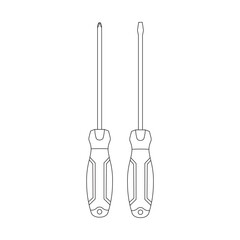 Hand drawn Kids drawing Cartoon Vector illustration screwdrivers Isolated on White Background