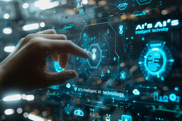 Fototapeta premium Digital AI learning growth graphs and financial data with hologram chart on the virtual screen