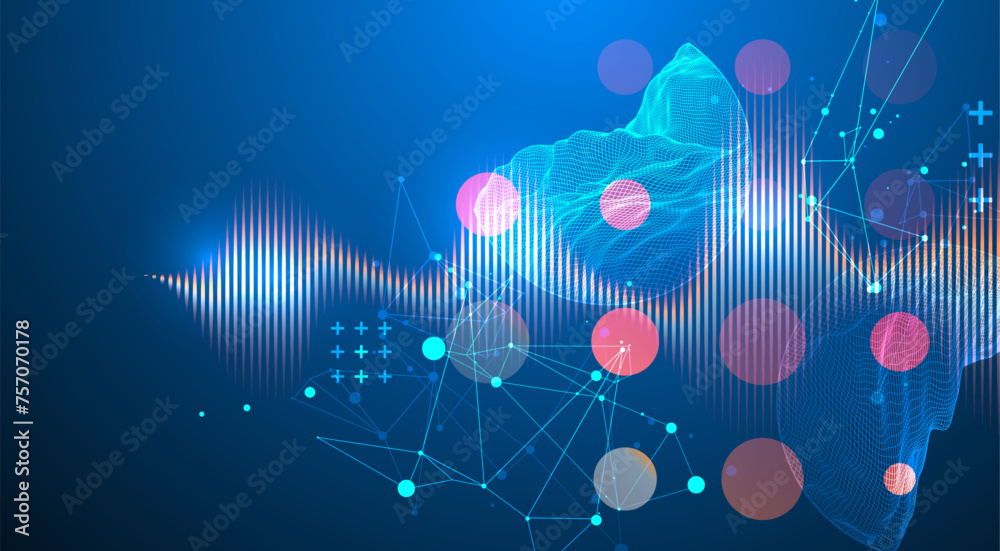 Leinwandbilder Modern science technology abstract background using circle shapes. Wireframe spot surface illustration.  Vector