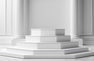 white pedestal. White podium on a gray background.