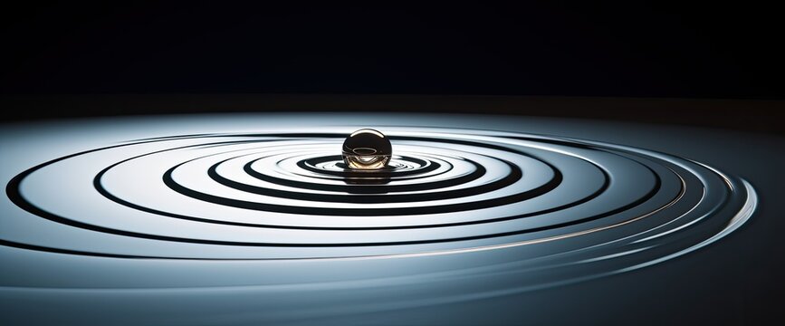 The ripple effect arises from the point of impact where a single water droplet meets the water surface, creating a series of concentric circles