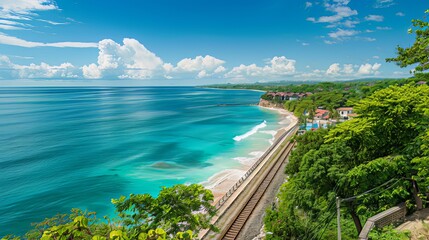 The coastal town nestled beside the train tracks captivates travelers with its white sandy beaches...
