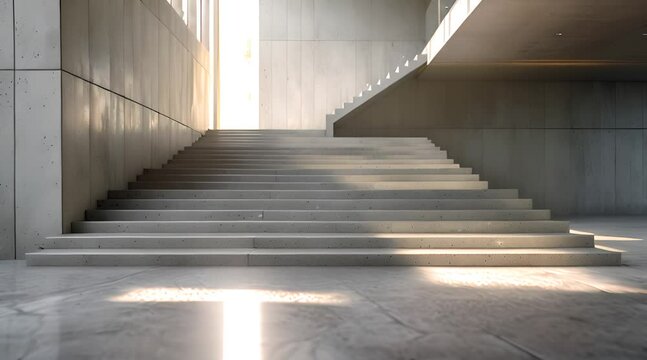 Modern style architecture big hallway with wide stairs made out of granite