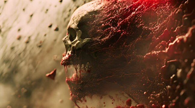 Flesh being ripped off a human skull representing the neverendig tension that tear us apart on daily basis