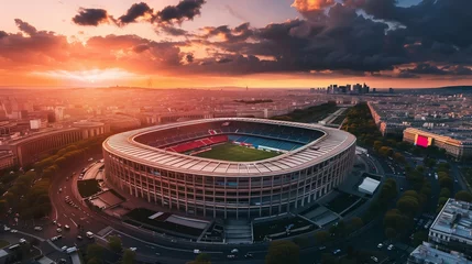 Papier peint photo  Arial image of Parc des Princes stadium during sunset, hyperrealistic. French tricolor.  © stefanholm