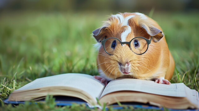 kitten reading a book with glasses