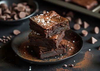 Delicious Chocolate brownies topped with salt, angle view, ultra realistic food photography
 - obrazy, fototapety, plakaty