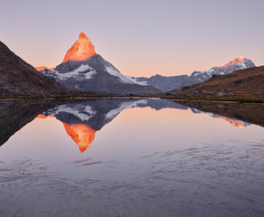 Riffelsee, Gornergrat, Matterhorn, Zermatt, Wallis, Schweiz - obrazy, fototapety, plakaty