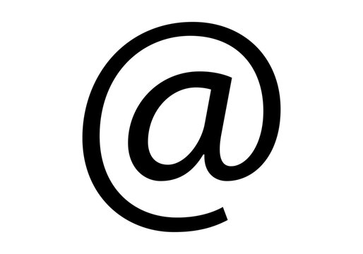 Icono negro de arroba en fondo blanco. 