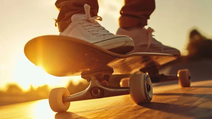 Abwaschbare Fototapete Skateboarder riding a skateboard on a skatepark ramp © Jioo7