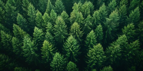 Green forest background. Top view of the coniferous forest.