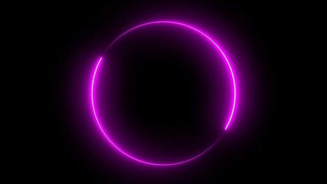 4K retro neon pink lights wiggle. Futuristic colorful render. Seamless looping round circle picture frame with two tone neon pink color motion graphic on black background.