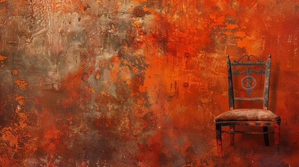 A chair stands stoically before a vibrant red wall
