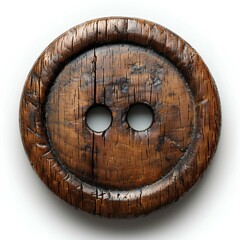 Wooden button isolated on white background with. Wooden 2-hole flat button for sewing and crafts