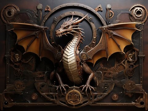 panel in steampunk style the Dragon HD Wallpapers