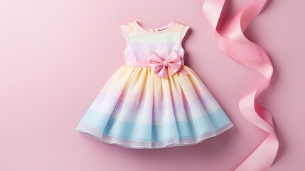 child baby clothes cute dress for little princess on pastel background