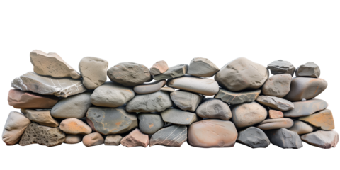 Wall made with stones isolated on transparent background