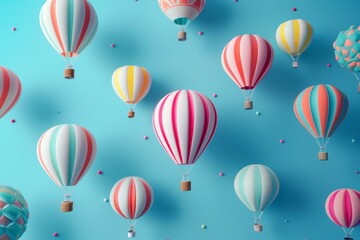 Beautiful multicolored colorful air balloons on ablue festive background.