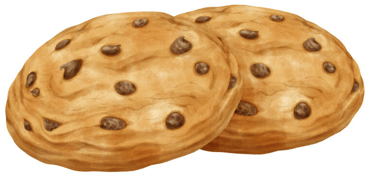 Watercolor chocolate chip cookies illustration