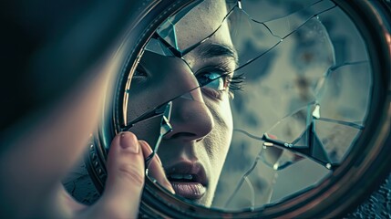 Fractured Self-Image: Reflection of Inner Turmoil in Cracked Mirror