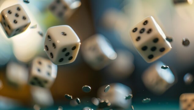Dice in mid air symbolizing chance and luck