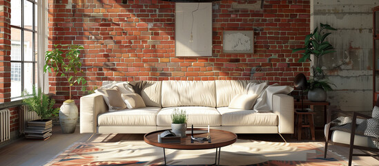 modern living room design of red brick concept