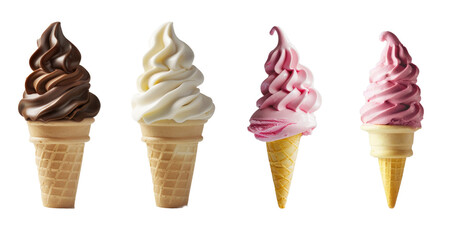 pink ice cream with yellow cone floating on transparency background PNG