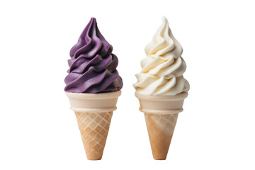 soft serve ice cream, 2 flavor twist in one cone, on transparency background PNG