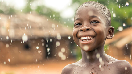 Obraz premium happy young african boy with rain