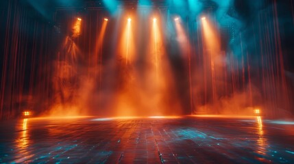 Fototapeta premium Illuminated stage with warm lighting design for modern dance performance