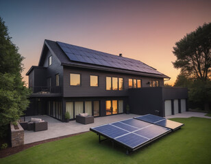 Contemporary Home with Rooftop and Ground Solar Panels