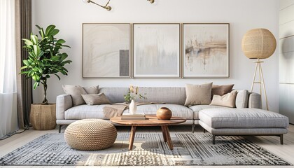 Modern Living Room with Minimalist Decor and Artwork Generative AI