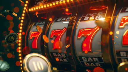 Fototapeta premium Chance machine in casino. 777 winner concept. 
