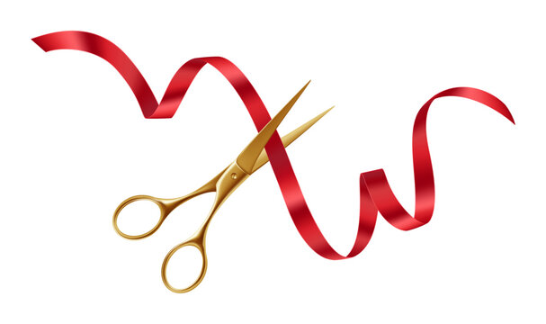 Festive Grand Opening. Elegant Ribbon Cutting Ceremony with Golden Scissors