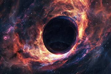 A deep space background with a black hole and event horizon - obrazy, fototapety, plakaty