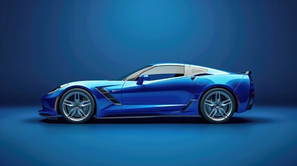 Parked against a vibrant backdrop, the sleek blue sports car exudes elegance and power in a dynamic...
