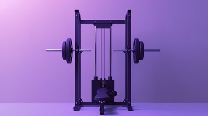 Weight machine with bar in front of a vibrant purple wall
