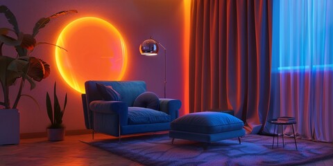 Glowing Blue Couch in a Modern Living Room Generative AI