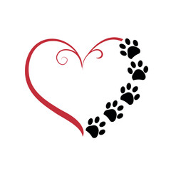Red doodle heart with white paw prints