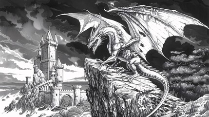 Fototapeta premium Dragon's Den A Fantasy Castle in the Sky Generative AI