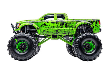 Green Monster Truck Isolated on Black Background with Transparent Edges