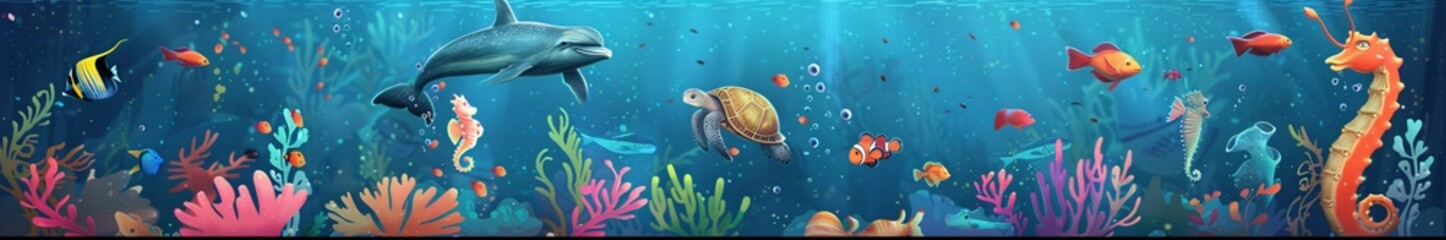 Aquatic Adventure Turtle Swimming in a Vibrant Sea Generative AI