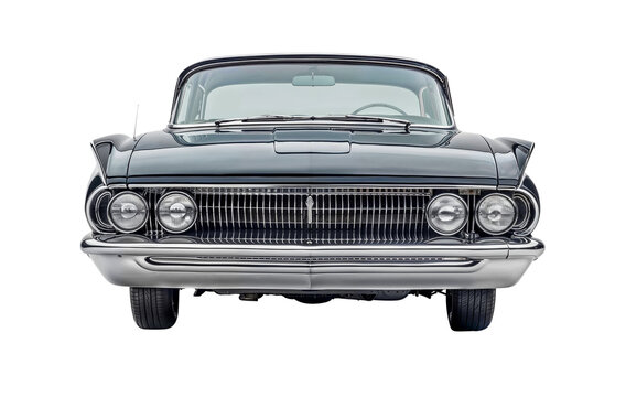 Vintage Classic Car Front View with Chrome Detailing on Transparent Background