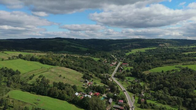 Beautiful Landscape Road Forest Mountains Bieszczady Bircza Aerial View Poland