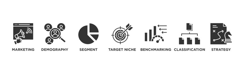 Market segmentation banner web icon vector illustration concept with icon of marketing, demography, segment, target niche, benchmarking, classification, strategy